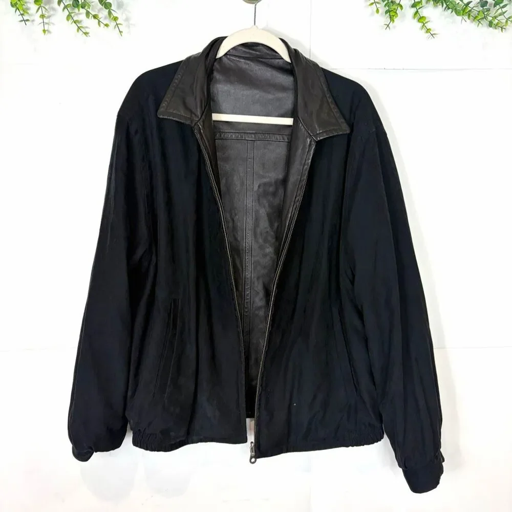 Robert Comstock Leather Jacket Mens 42 Black Reversible Endurance Lined Zip Up